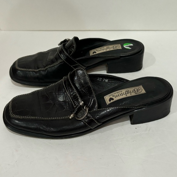 BRIGHTON Women’s Black Leather Round Toe Low Heel Slip On Mules - size 7 - Picture 3 of 7